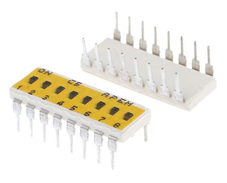 APEM THT DIP-Schalter Gleiter 8-stellig, 1-poliger Ein/Ausschalter, Kontakte Vergoldet 100 MA @ 24 V Dc, Bis +100°C