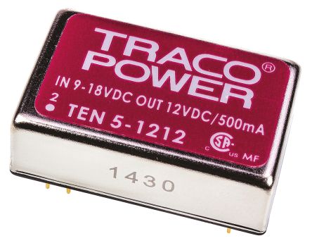 TRACOPOWER TEN 5 DC-DC Converter, 12V Dc/ 500mA Output, 9 → 18 V Dc Input, 6W, Through Hole, +85°C Max Temp