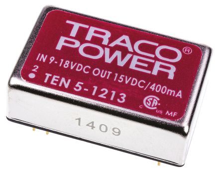 TRACOPOWER TEN 5 DC/DC-Wandler 6W 12 V Dc IN, 15V Dc OUT / 400mA 1.5kV Dc Isoliert