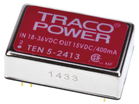 TRACOPOWER DC/DC-Wandler 6W 24 V Dc IN, 15V Dc OUT / 400mA 1.5kV Dc Isoliert