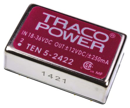 TRACOPOWER TEN 5 DC/DC-Wandler 6W 24 V Dc IN, ±12V Dc OUT / ±250mA 1.5kV Dc Isoliert