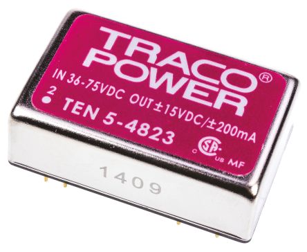 TRACOPOWER TEN 5 DC/DC-Wandler 6W 48 V Dc IN, ±15V Dc OUT / ±200mA 1.5kV Dc Isoliert