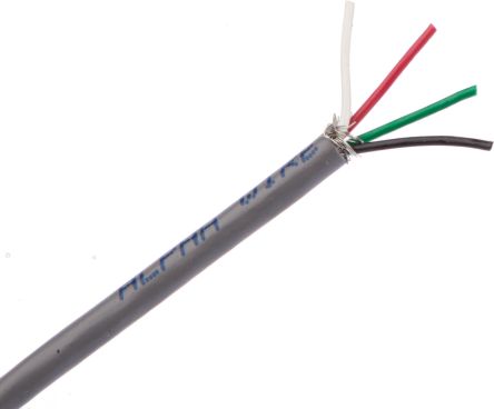 Alpha Wire Câble De Commande Blindé Alpha Essentials 600 V, 4 X 0,09 Mm², 28 AWG, Gaine PVC Gris, 305m