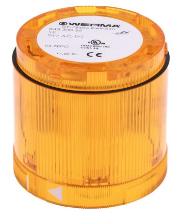 Werma 843 Series Amber Steady Effect Beacon Unit, 24 V Dc, LED Bulb, AC, DC, IP54