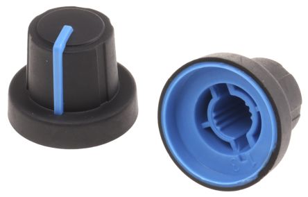 Sifam Mando De Potenciómetro, Eje 6mm, Diámetro 18.9mm, Color Negro, Indicador Azul Circular