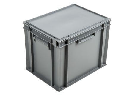 Schoeller Allibert 30L Kunststoff Aufbewahrungsbox Mit Scharnier-Deckel, Grau 330mm X 300mm X 400mm