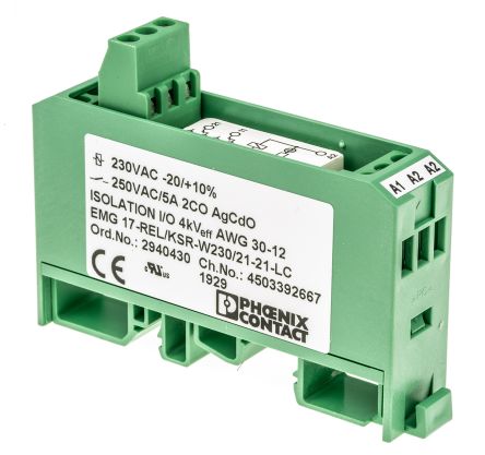 Phoenix Contact EMG 17-REL/KSR-W230/21-21-LC Interface Relais 230V Ac, 2-poliger Wechsler DIN-Schienen 250V Ac/dc