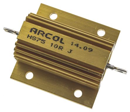 Arcol Resistencia De Montaje En Panel, 10Ω ±5% 75W, Con Carcasa De Aluminio, Axial, Bobinado