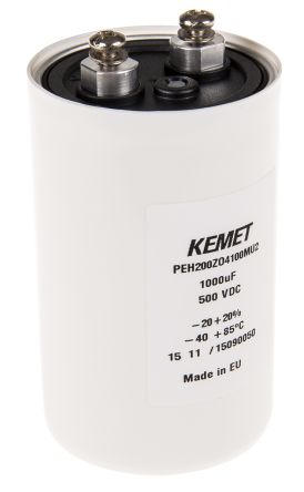 KEMET PEH200, Schraub Elektrolyt Kondensator 1000μF ±20% / 500V Dc, Ø 65mm X 105mm X 105mm, +85°C
