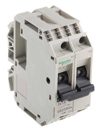 Schneider Electric GB2 Thermischer Überlastschalter / Thermischer Geräteschutzschalter, 2-polig, 1A, 277 V Ac, 415V Ac