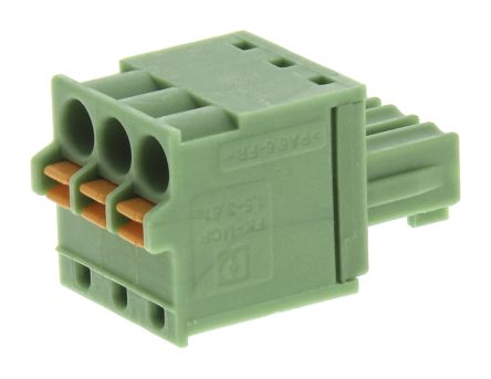 Phoenix Contact Borne Enchufable Para PCB De 3 Vías, Paso 3.81mm, 8A, De Color Verde, Montaje De Cable
