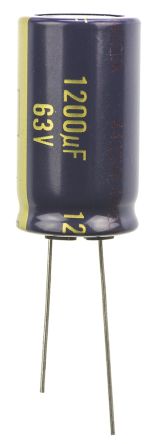 Panasonic FC, THT Aluminium-Elektrolyt Kondensator 1200μF ±20% / 63V Dc, Ø 18mm X 31.5mm, Bis 105°C