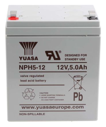 Yuasa 12V Faston F2 Sealed Lead Acid Battery, 5.1Ah