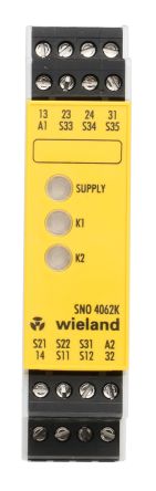 Wieland 安全继电器, SNO 4062系列, 24V 交流/直流, 2通道, 适用于紧急停止