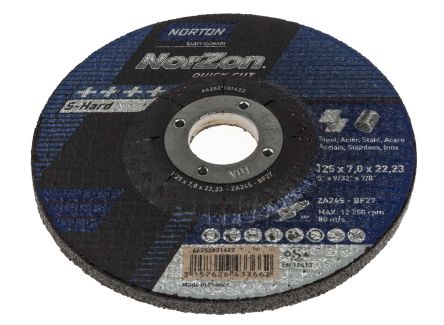 Norton Grinding Disc Zirconium Grinding Disc, 125mm X 7mm Thick, P24 Grit, Norzon Quick Cut, 5 In Pack