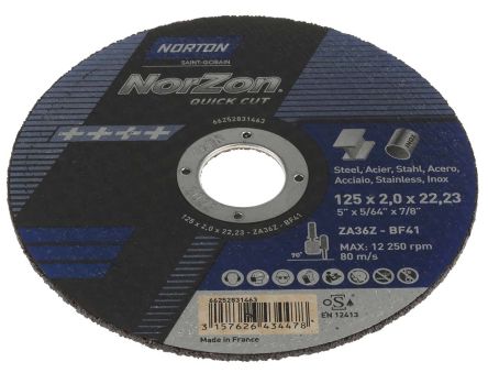 Norton Disque Abrasif Norzon Cutting Disc, P36, Ø 125mm, Par 5