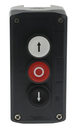 Schneider Electric Spring Return Enclosed Push Button - SPST, Polycarbonate, 3 Cutouts, Black, Red, White, Yes, IP66,