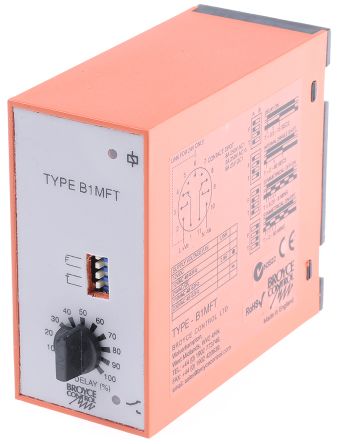 Broyce Control 时间继电器, B1MFT 系列, 24 V ac/dc, 110V 交流, 2触点, 时间范围 0.25 → 60 min, 0.5 → 60s