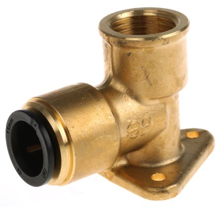 JG Speedfit Brass Pipe Fitting, 90° Push Fit Wall Plate Elbow Adapter, Female 1/2in To Female 15mm