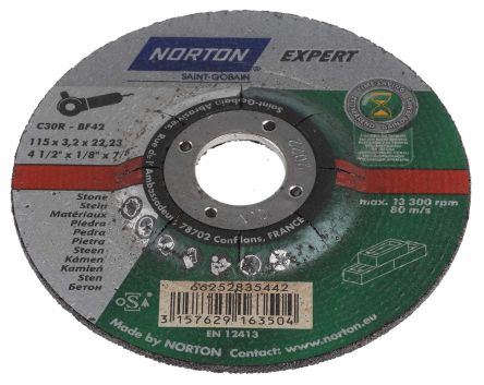 Norton Disco De Corte De Carburo De Silicio, P30, Ø 115mm X 3.2mm, RPM Máx. 13300rpm