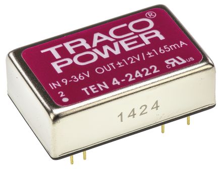 TRACOPOWER TEN 4 DC/DC-Wandler 4W 24 V Dc IN, ±12V Dc OUT / ±165mA 1.5kV Dc Isoliert