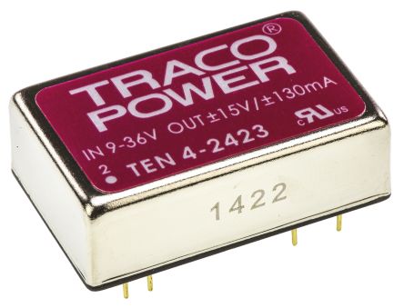 TRACOPOWER TEN 4 DC-DC Converter, ±15V Dc/ ±130mA Output, 9 → 36 V Dc Input, 4W, Through Hole, +75°C Max Temp