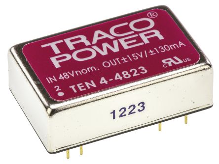 TRACOPOWER TEN 4 DC/DC-Wandler 4W 48 V Dc IN, ±15V Dc OUT / ±130mA 1.5kV Dc Isoliert