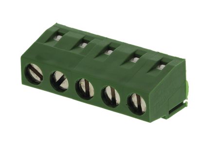 TE Connectivity Borne Para PCB De 5 Vías, Paso 5mm, 13.5A, De Color Verde, Montaje Montaje En Orificio Pasante,