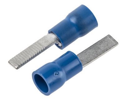 Cembre Kabelschuh Flachstift Stecker, Isoliert, Blau, L. 12.8mm, Nicht Ummantelt