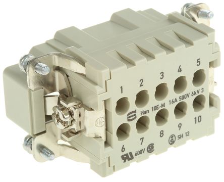 HARTING Han E Series Size 16 A Connector Insert, Male, 10 Way, 16A, 500 V