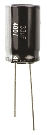 Panasonic NHG, THT Aluminium-Elektrolyt Kondensator 33μF ±20% / 400V Dc, Ø 16mm X 25mm, Bis 105°C