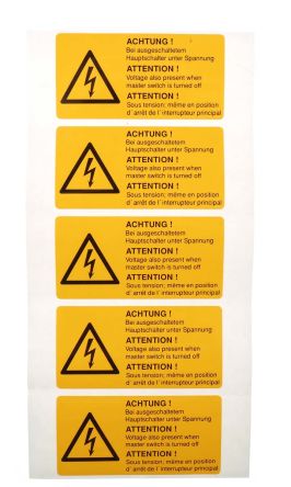Idento 5 Sicherheitszeichen, Deutsch/Englisch/Französisch, Gelb, Gefahr: Elektrizität