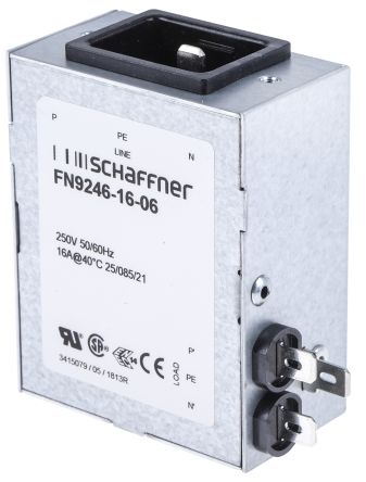 Schaffner IEC Filter Stecker, 250 V Ac / 16A, Tafelmontage / Flachsteck-Anschluss