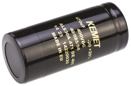 KEMET ALS30, Schraub Aluminium-Elektrolyt Kondensator 470μF ±20% / 400V Dc, Ø 36mm X 82mm X 82mm, +85°C