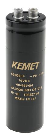 KEMET 68000μF Aluminium Electrolytic Capacitor 16V Dc, Screw Terminal - ALS30A683DF016