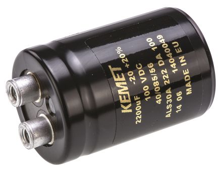 KEMET Condensador Electrolítico Serie ALS30, 2200μF, ±20%, 100V Dc, Mont. Roscado, 36 (Dia.) X 52mm