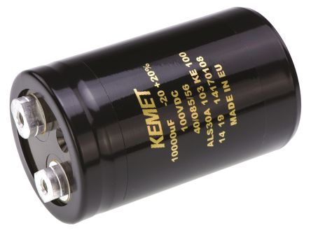 KEMET ALS30, Schraub Aluminium-Elektrolyt Kondensator 10000μF ±20% / 100V Dc, Ø 51mm X 82mm X 82mm, +85°C