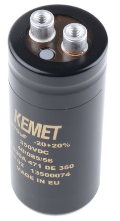 KEMET ALS30, Schraub Aluminium-Elektrolyt Kondensator 470μF ±20% / 350V Dc, Ø 36mm X 82mm X 82mm, +85°C