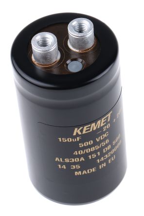 KEMET ALS30, Schraub Aluminium-Elektrolyt Kondensator 150μF ±20% / 500V Dc, Ø 36mm X 62mm X 62mm, +85°C