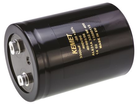 KEMET ALS31, Schraub Aluminium-Elektrolyt Kondensator 3300μF ±20% / 400V Dc, Ø 77mm X 105mm X 105mm, +85°C