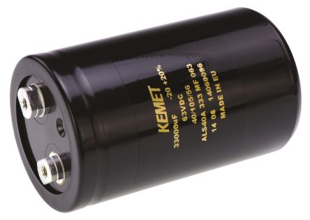KEMET Condensador Electrolítico Serie ALS40, 33000μF, ±20%, 63V Dc, Mont. Roscado, 66 X 105mm