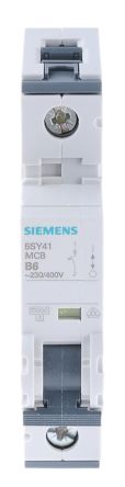 Siemens 5SY4 MCB Leitungsschutzschalter Typ B, 1-polig 6A 400V, Abschaltvermögen 10 KA Sentron DIN-Schienen-Montage
