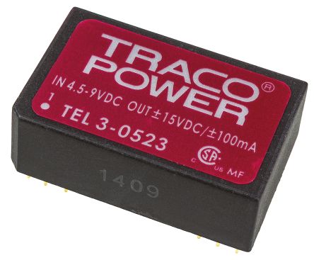 TRACOPOWER TEL 3 DC/DC-Wandler 3W 5 V Dc IN, ±15V Dc OUT / ±100mA 1.5kV Dc Isoliert