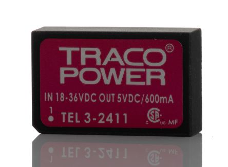 TRACOPOWER TEL 3 DC/DC-Wandler 3W 24 V Dc IN, 5V Dc OUT / 600mA 1.5kV Dc Isoliert
