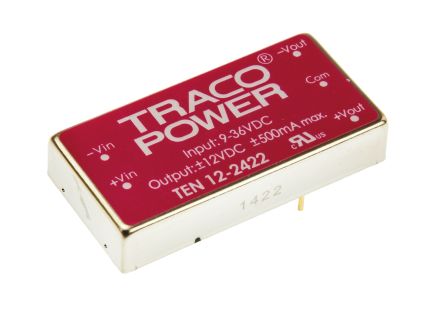 TRACOPOWER TEN 12 DC/DC-Wandler 12W 24 V Dc IN, ±12V Dc OUT / ±500mA 1.5kV Dc Isoliert