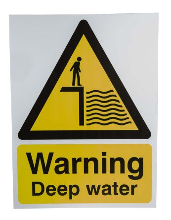 RS PRO Black/Yellow PVC Safety Labels, Warning Deep Water-Text 400 Mm X 300mm