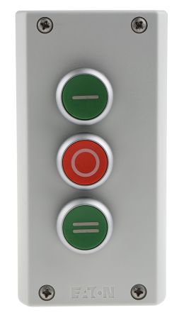 Eaton Momentary Enclosed Push Button - 3NO/3NC, Plastic, 3 Cutouts, Green/Red/Green, I/O/II, IP69K