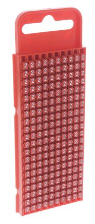 HellermannTyton WIC1 Kabel-Markierer Schnappend, Beschriftung: 2, Rot, Ø 2mm - 2.8mm, 3mm X 5 Mm, 200 Stück