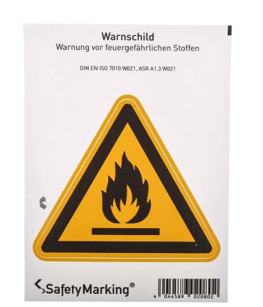 Wolk Gefahren-Warnschild, PVC Selbstklebend 'Entflammbar', 100 Mm X 100mm