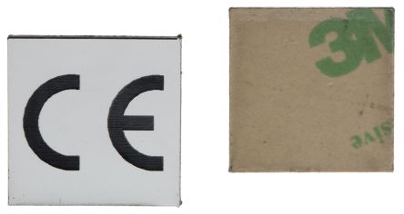 RS PRO Schwarz Vorbedrucktes, Selbstklebendes Etikett: CE, 19.05mm X 19.05mm, 50 Stück